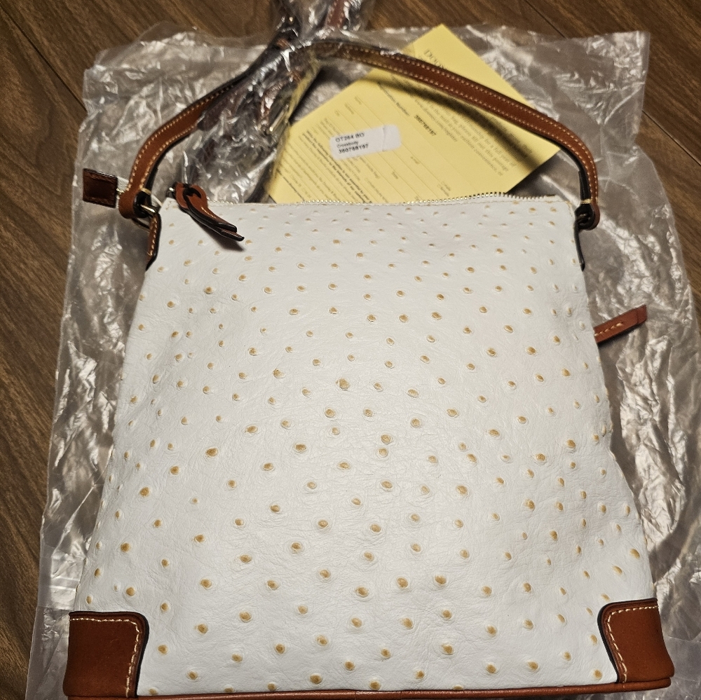 Dooney & Bourke White Ostrich With Tan Accents Leather Bag - Picture 8 of 9
